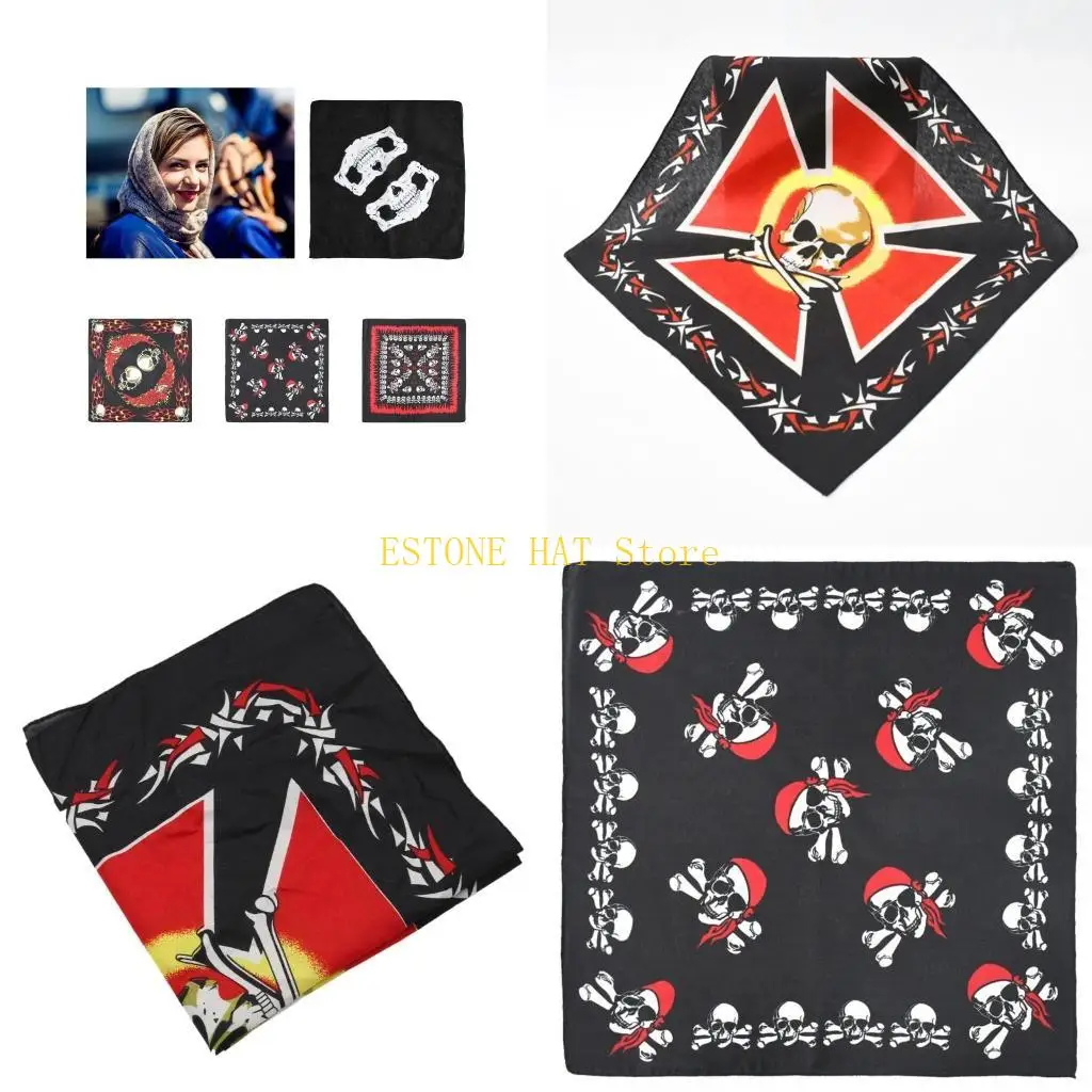 

49MF модный хип -хоп череп бандана квадратный шарф черный печатный велосипед