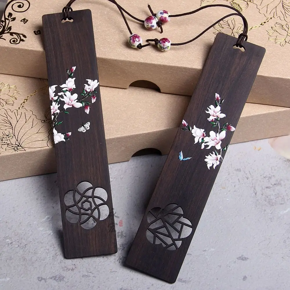 School Office Supplies Retro Carving Ebony Color Painted Bookmark Wooden Pagination Mark Book Clip