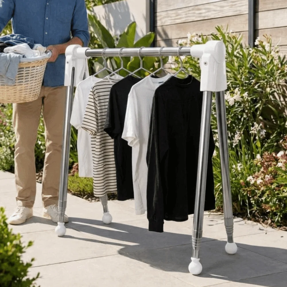 Stainless Steel Travel Garment Rack Adjustable Angle Space Saving Folding Clothes Rack Compact with Non Slip Feet