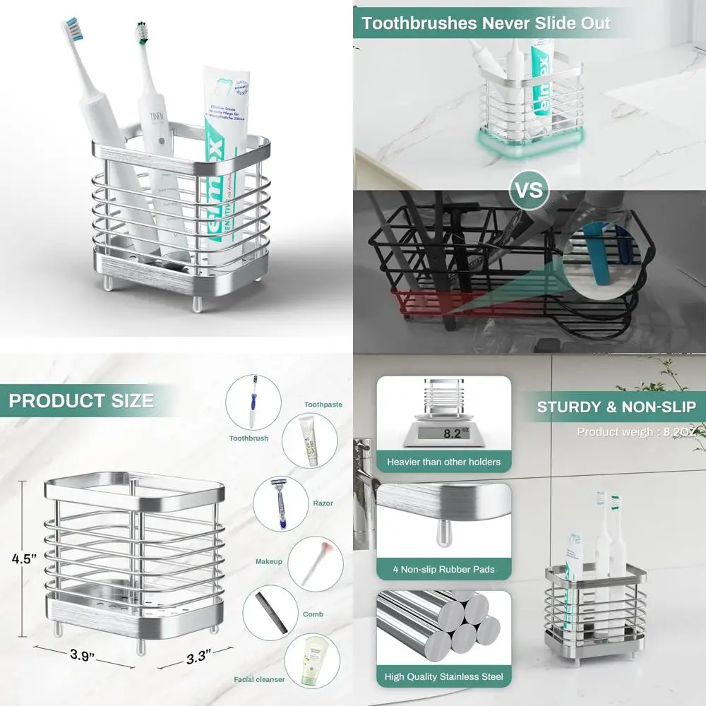 

Держатель для зубных щеток для душа для ванной комнаты, органайзер для зубных щеток из нержавеющей стали, Caddy для хранения, подставка для держателя зубной пасты для детской раковины Tr