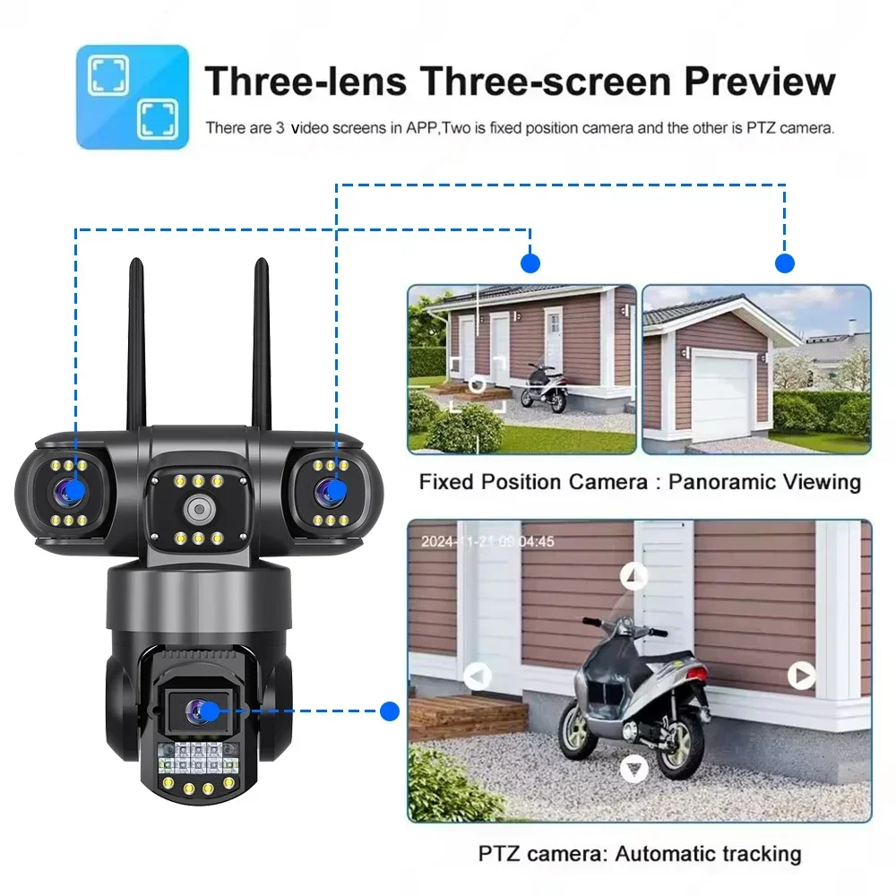 Tri-lens 4G Network Camera 3 Lens Security Protection CCTV Cameras Outdoor Wireless Waterproof Smart Home PTZ Video Surveillance