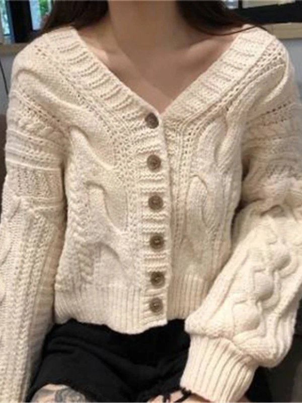 

Свободный вязаный свитер, пальто, женский осенне-зимний топ с V-образным вырезом, повседневный винтажный длинный свек, полиэфирное волокно