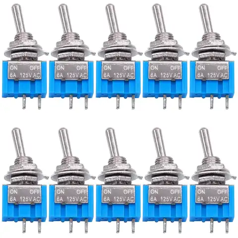 10pcs DPDT Mini Toggle Switch 2pin 2 Position ON/Off Miniature Toggle Switch 6A 125V Toggle Switch