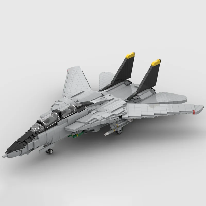 [1481 peças] Modelo F-14 Fighter Jet A, apresenta trem de pouso retrátil, asas ajustáveis, ailerons e blocos de construção de gancho