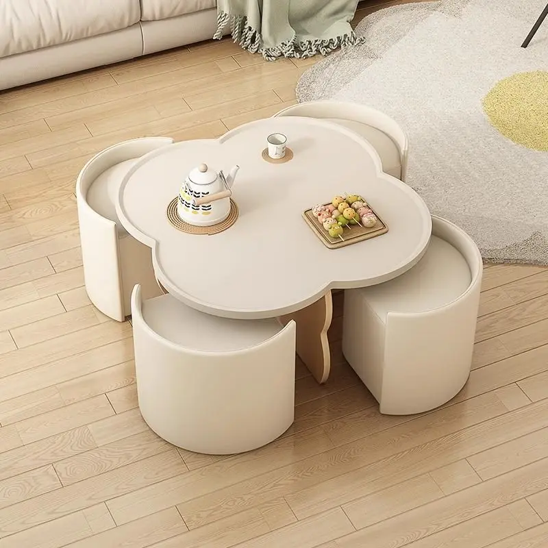 Cream style tea table, new small living room design, modern, minimalist, creative circular tea table