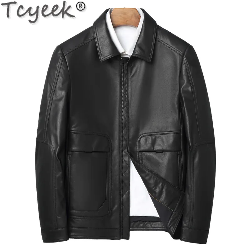 Tcyeek Genuine Leather Jacket Men Top Layer Cowhide Coat Autumn Clothes Business Casual Mens Leather Jackets Chic Jaqueta Couro