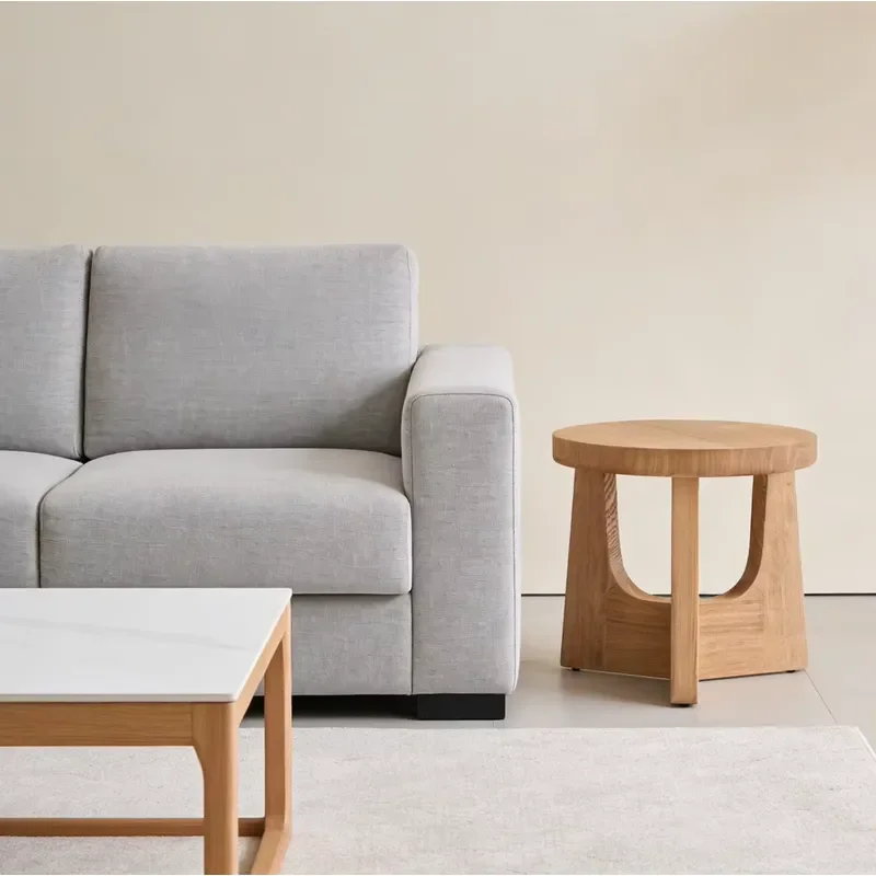Modern minimalist design, durable round side tables, wooden panels, coffee and entertainment furniture suitable for living