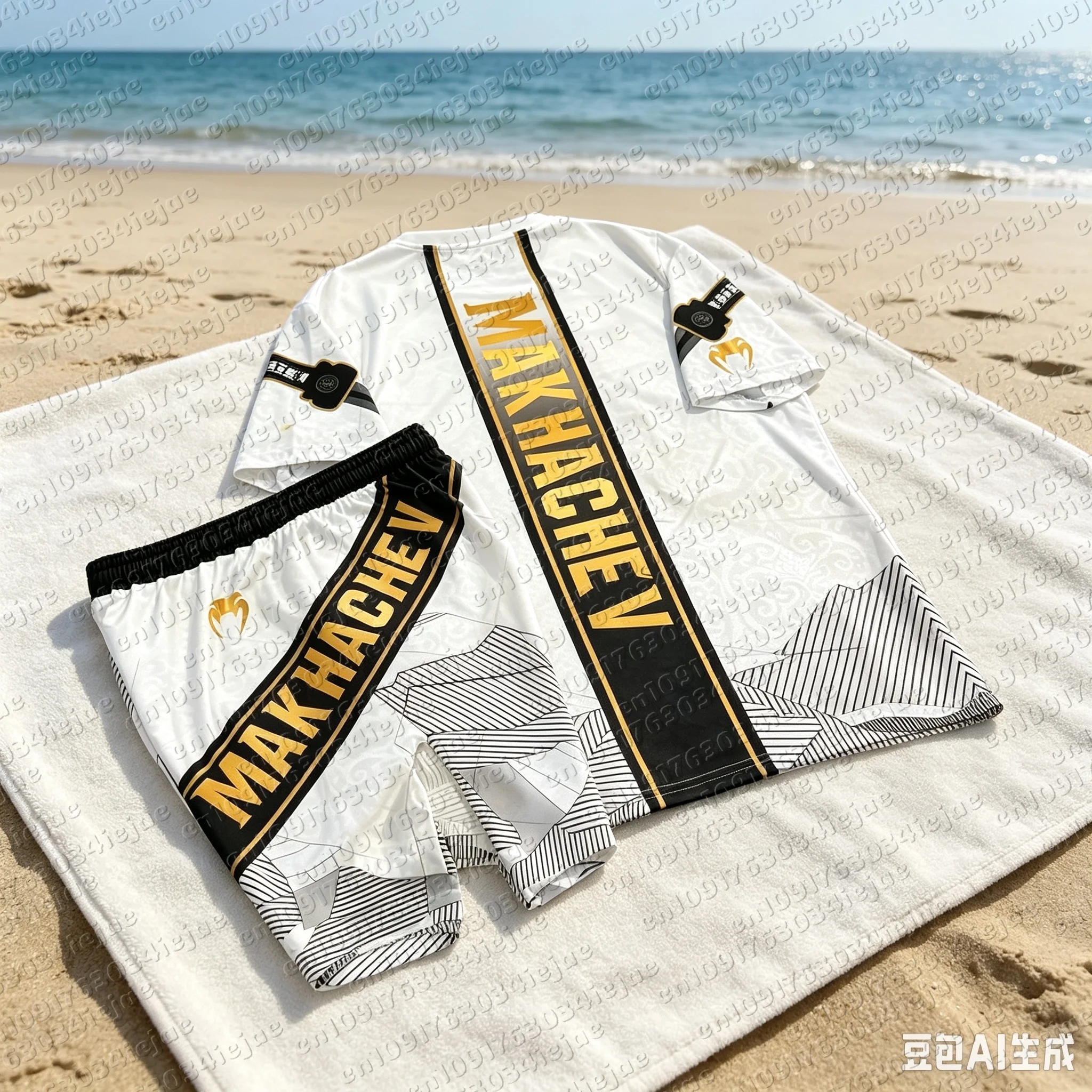 Sommer Top Boxer MMA Achteckiger Käfig Islam Makhachev T-Shirt Shorts Set Herren Kinder Trainings- und Laufset Schnelltrocknendes Kampfset – Detail 5