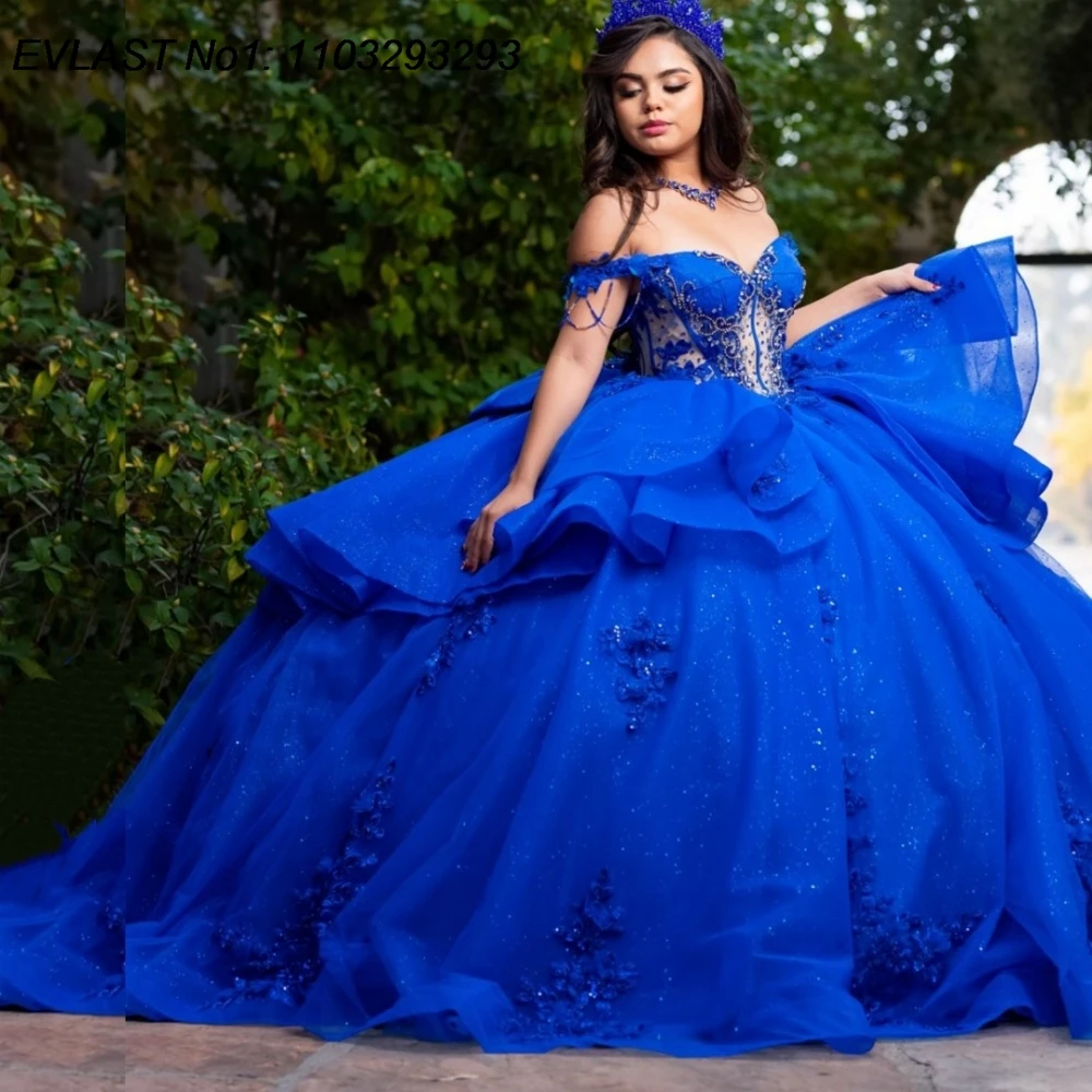 

Индивидуальное платье EVLAST 2026 для выпускного бала, королевский синий цвет, с блестками, аппликациями, бисером и бантом, для Sweet 16, Vestidos De 15 Anos E1QN930