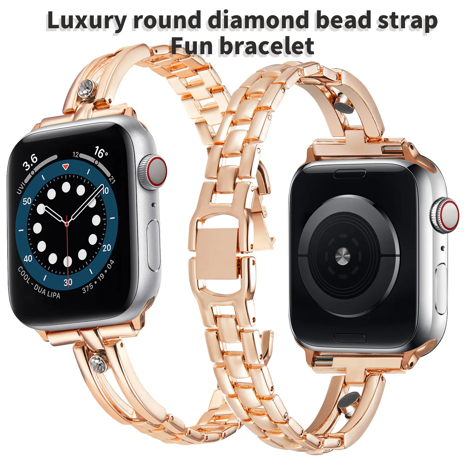 

Round diamond walking bead strap for Apple Watch 42mm-45mm 38mm 49mm 40mm 41mm Stylish personality for Iwatch 9-1 Ultra strap