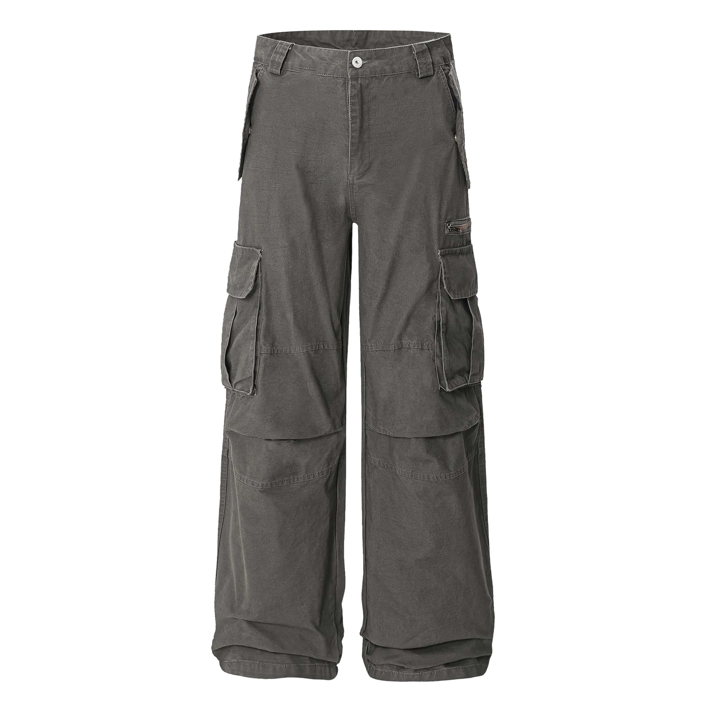 

GXFortune American Retro Waed Cargo Work Pants Zip Casual Long Trousers ex Design Sense Youthful Vitali Sle Pure Color