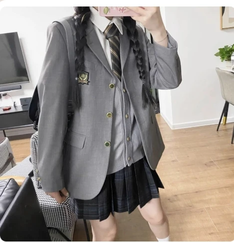 Japanese Gray Suit Jacket Female Student 2023 Spring and Autumn College Style Single Breasted Long Sleeve Blazer Women