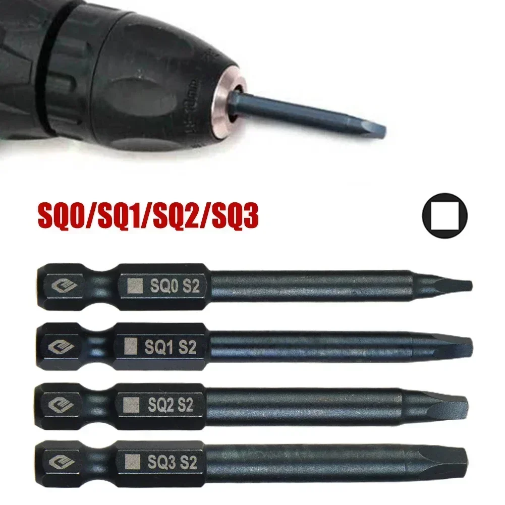 4pcs 65mm SQ0/SQ1/SQ2 Square Screwdriver Bits Set 1/4 Inch Shank Magnetic  Bits Set Hex Shank Magnetic Screwdriver Hand Tools