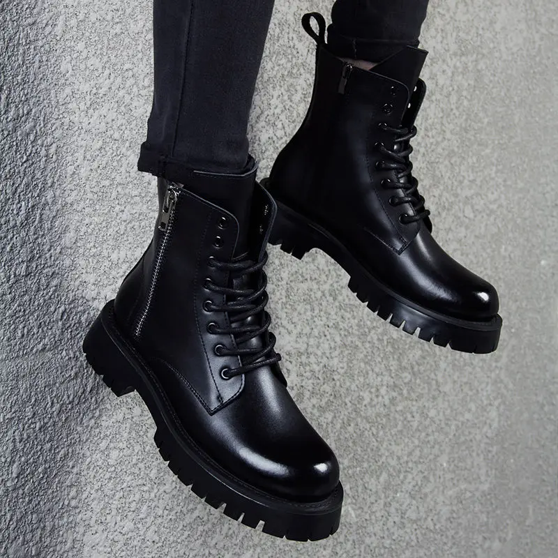 

men's luxury fashion original leather boots black stylish platform shoes handsome long motorcycle boot cowboy high botas hombre