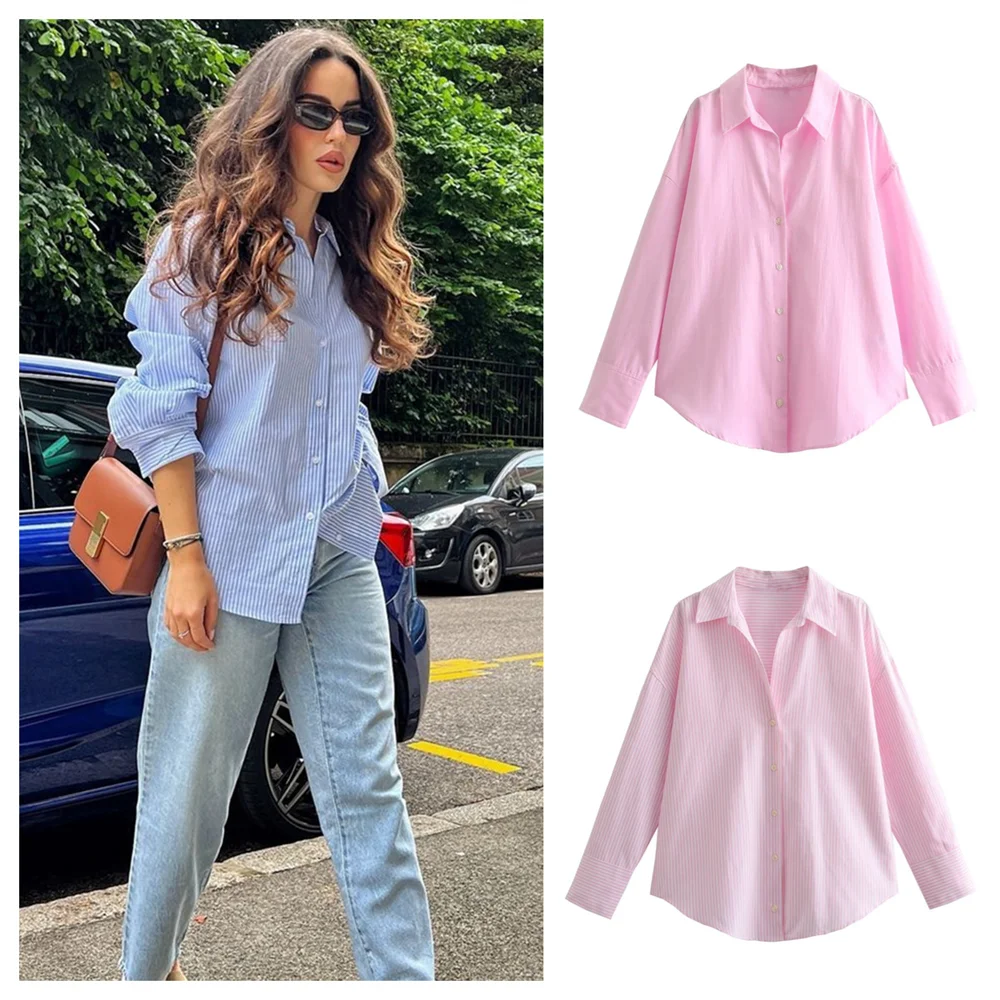 PB&ZA2024 autumn new women's clothing fashionable temperament commuting casual versatile lapel long sleeved shirt
