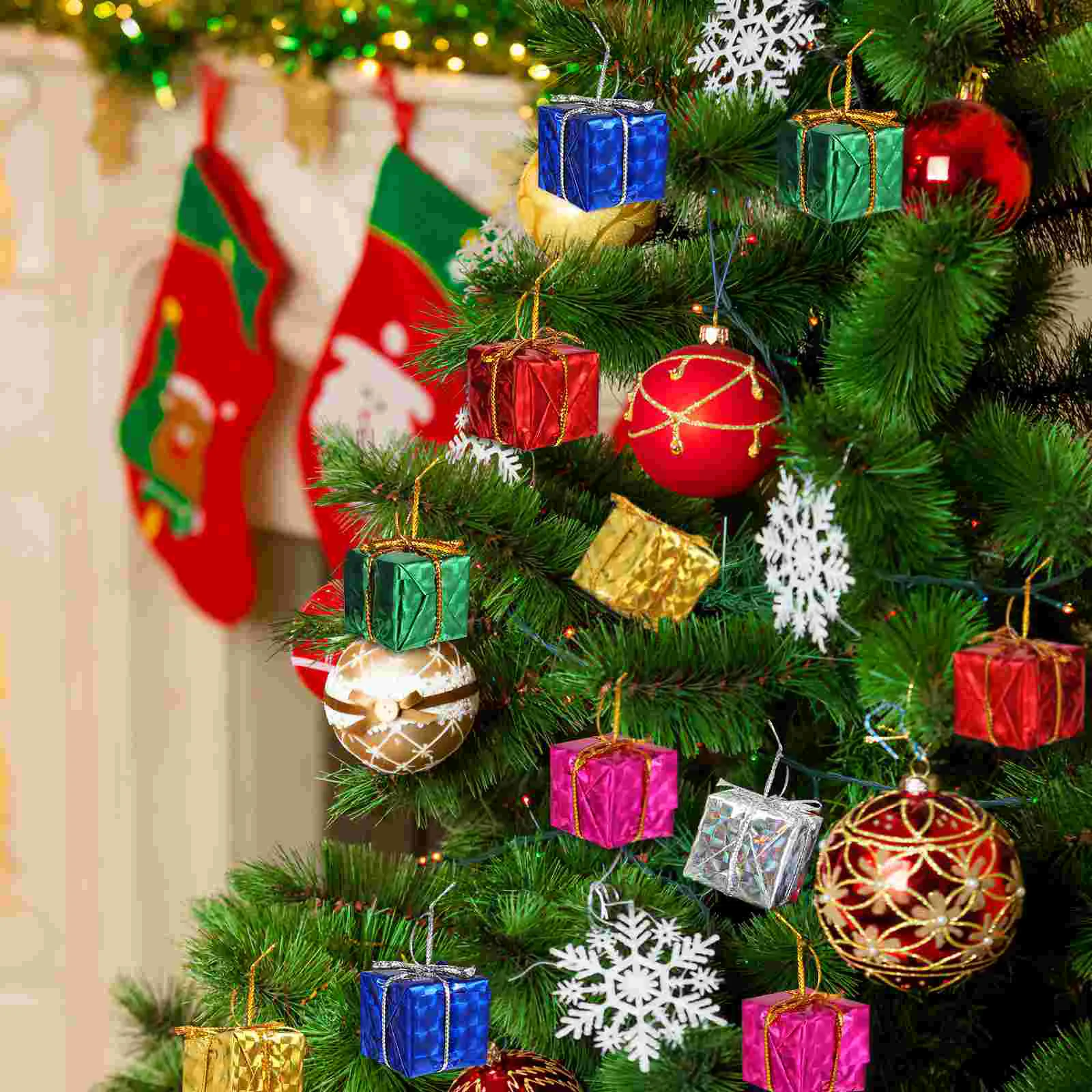 24 Pcs Christmas Tree naments Colorful Gift Boxes Pendant Bubble Material Festive Decor Xmas Tree Charms Party Supplies Holiday