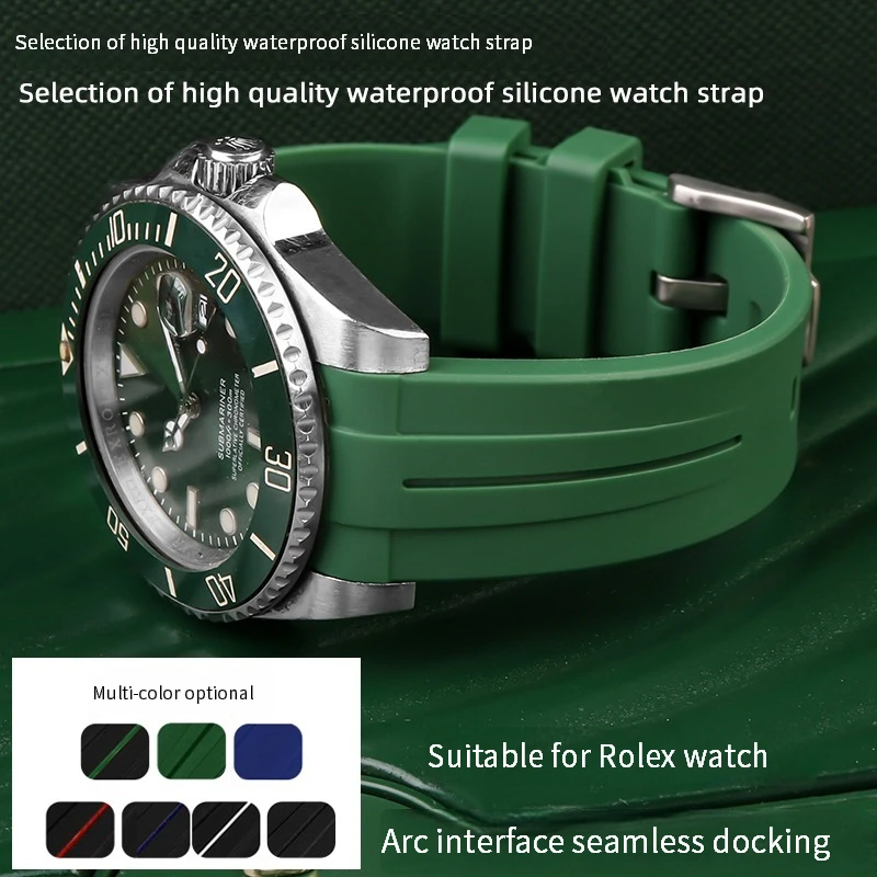 20mm 21mm Curved End Rubber Silicone Watchband For Rolex Submariner Daytona Omega Tissot Waterproof Watch Strap