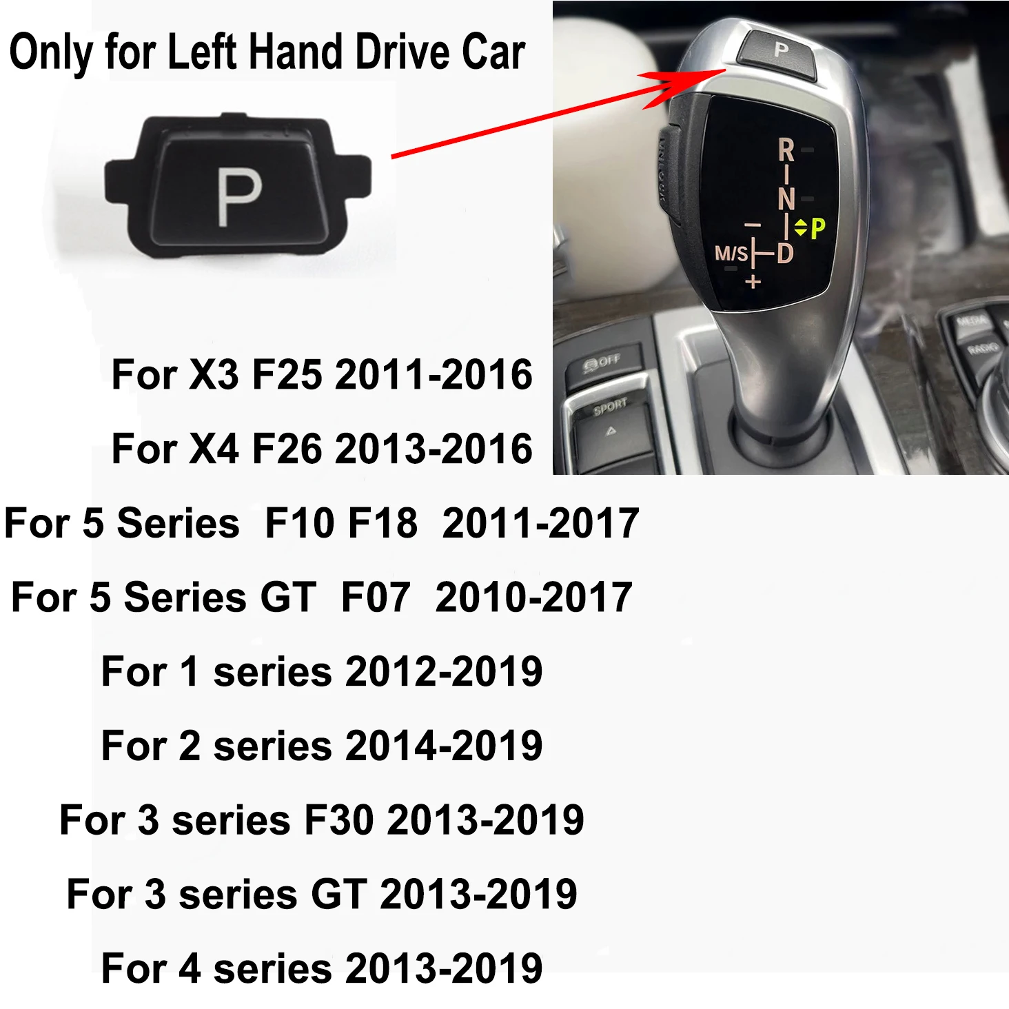 Car Gear Lever Auto Parking Button Letter P Button for BMW 1 2 3 4 5 7 Series F10 F11 F01 F02 X1 X3 X4 F30 F32 F48 F25