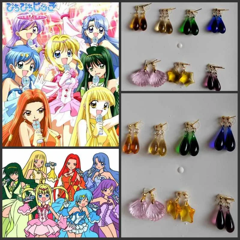 1 Pair Mermaid Melody Pichi Pichi Pitch Hanon Houshou/Caren/Noel/Rina Touin/Seira Cosplay Earrings Costume Accessories Halloween