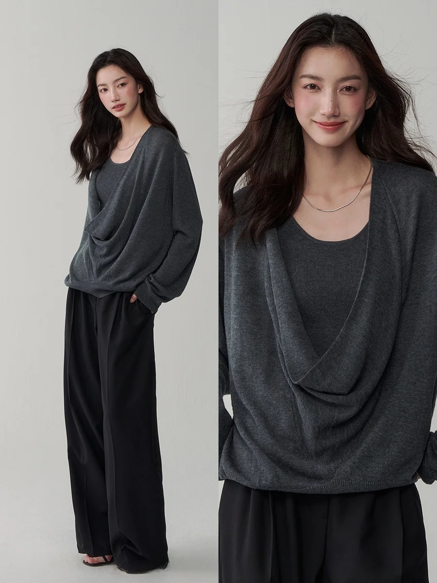 

Attia Glowy 30 Women's Knitted Wool Blend Long Sve Crew Ne Top Set Korean Sle Commute Soft Polyester Blend Autumn Wear