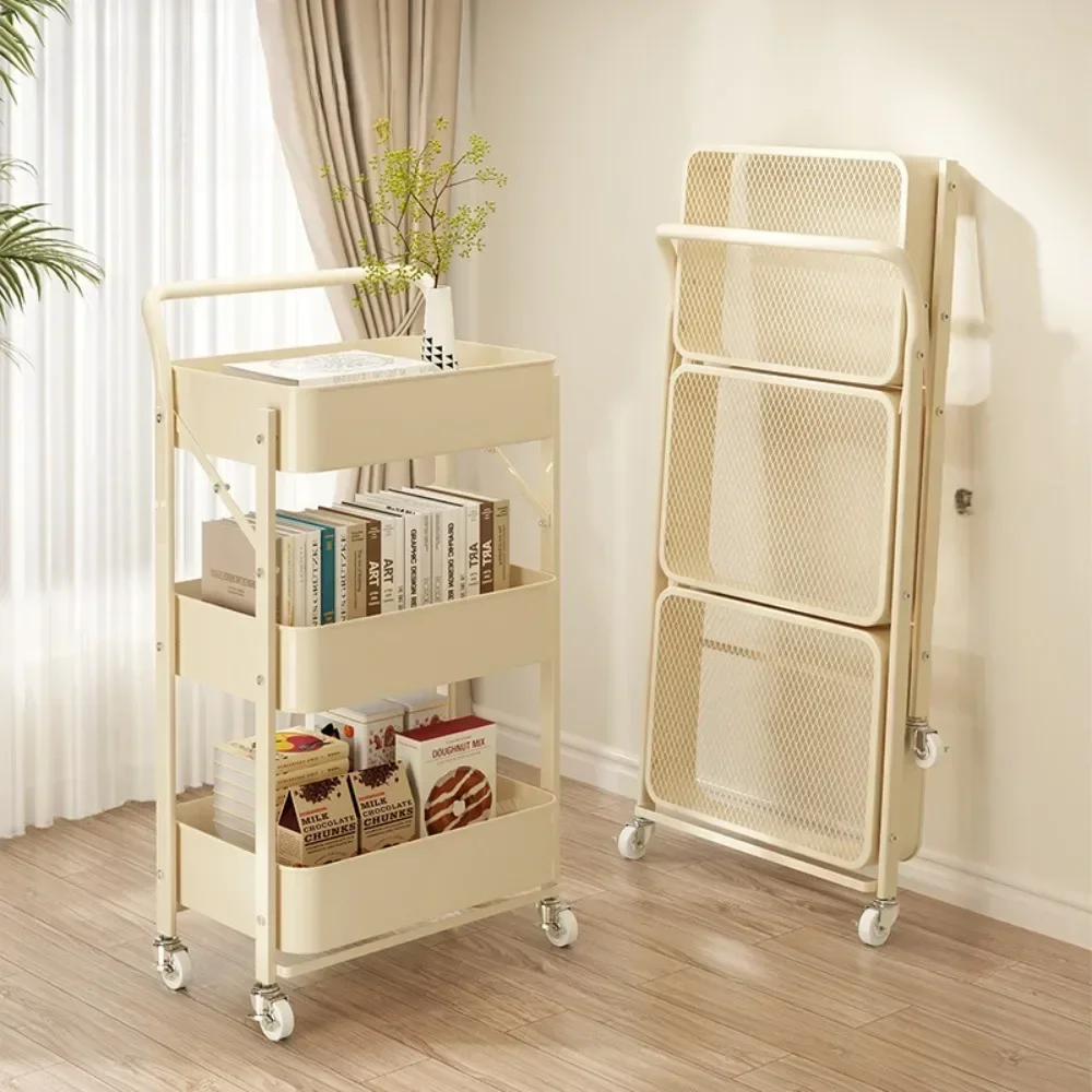 Trolley Rack Folding Storage  Kitchen Bathroom Storage Rack Organizer Carts Bedroom Mobile Trolley Multi Storey Snacks Shelving