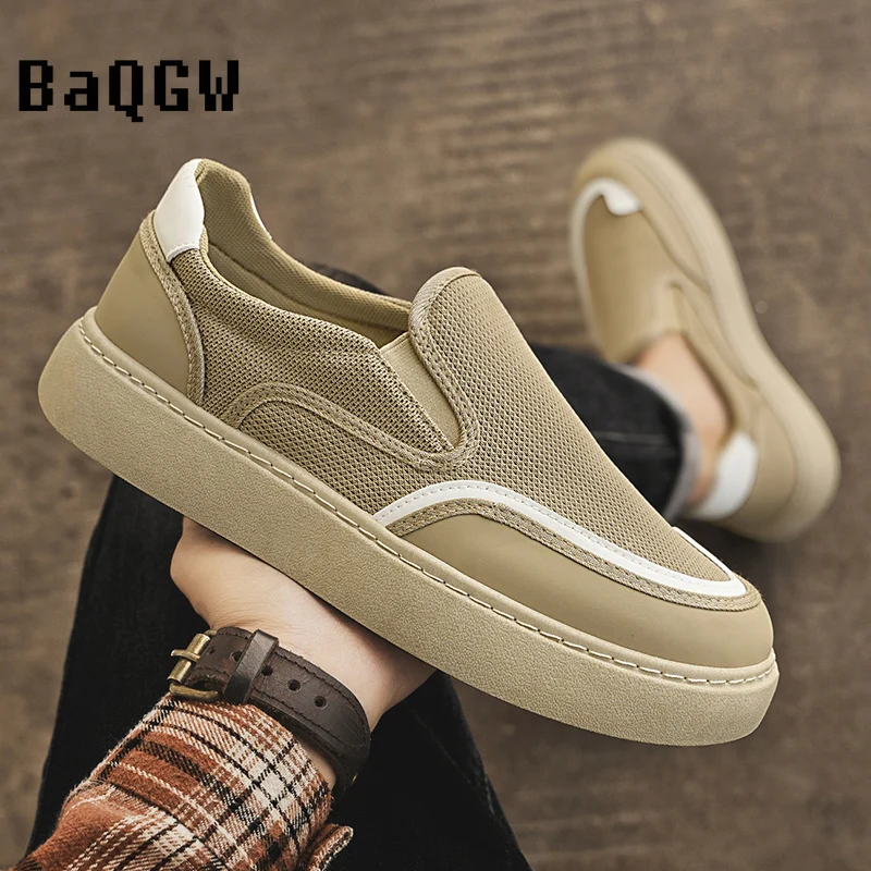 

2026 Slip-On Mesh Loafers Khaki Black Casual Sneakers Lightweight Breathable Walking Shoes for Men Women Daily Wear