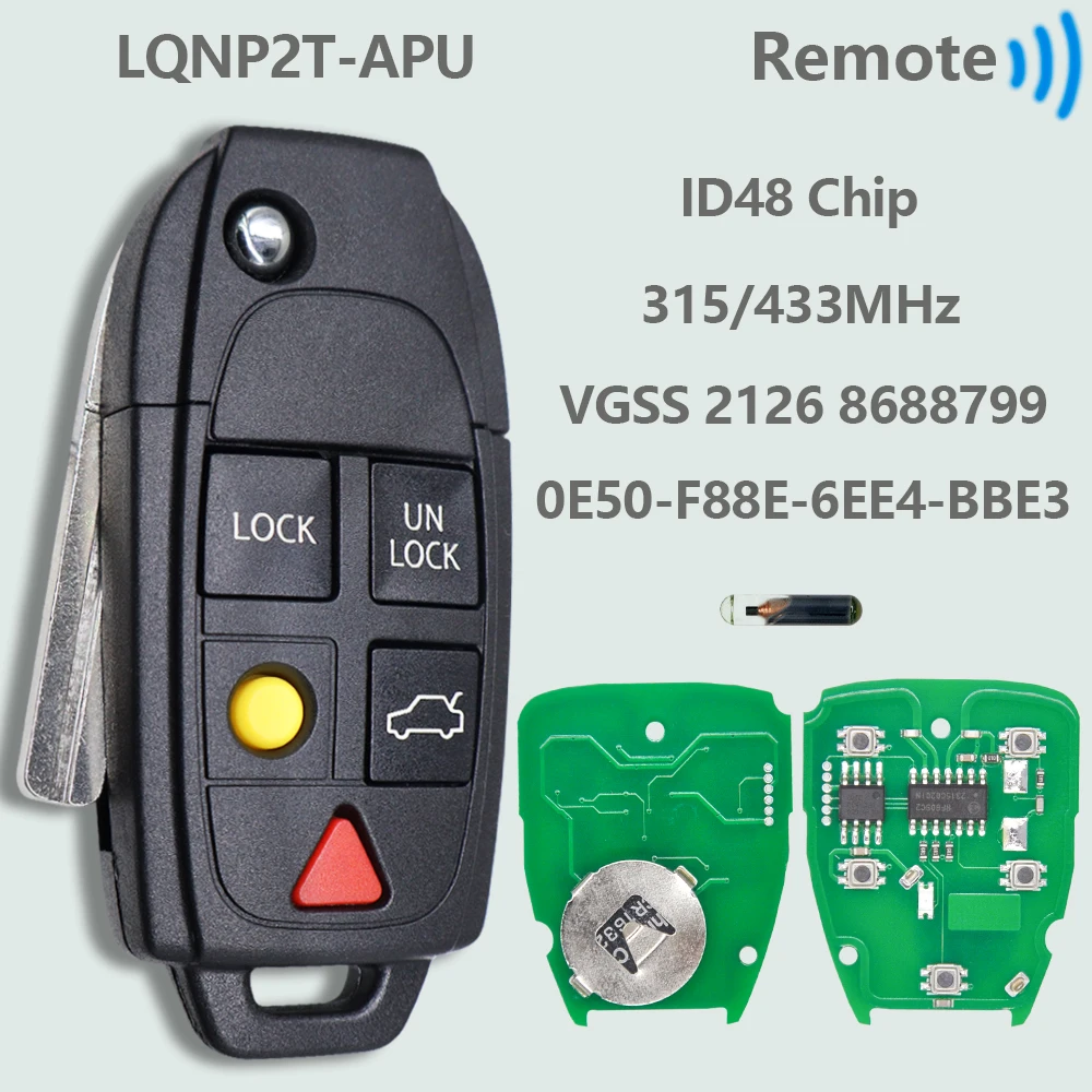 DR LQNP2T-APU ID48Chip 315/433MHz Flip Auto Afstandsbediening Sleutel 8688799   Voor Volvo C30 S40 V50 S60 S70 V70 XC70 S80 2004-2015 - afbeelding 2