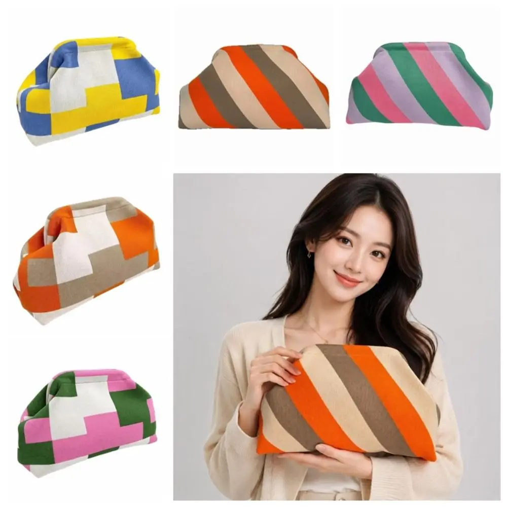 Portable Polyester Knitting Bag Soft Fabric Casual Cloud Clutch Bag Geometric Pattern Storage Bag Women Use