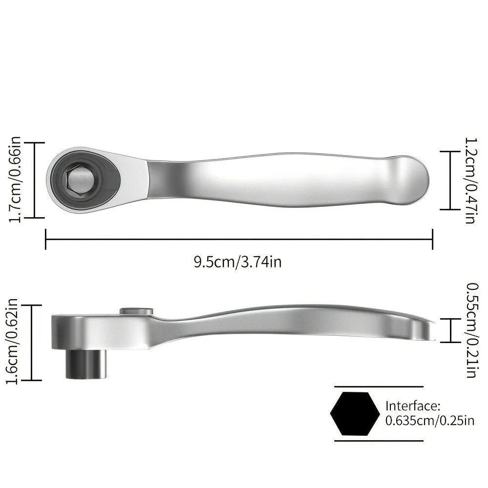 2 in 1 Mini Ratchet Wrench, Durable Chrome Vanadium Steel Wrench with 72 Teeth, 1/4 Inch Drive Socket, Quick Wrench, Hand Tool