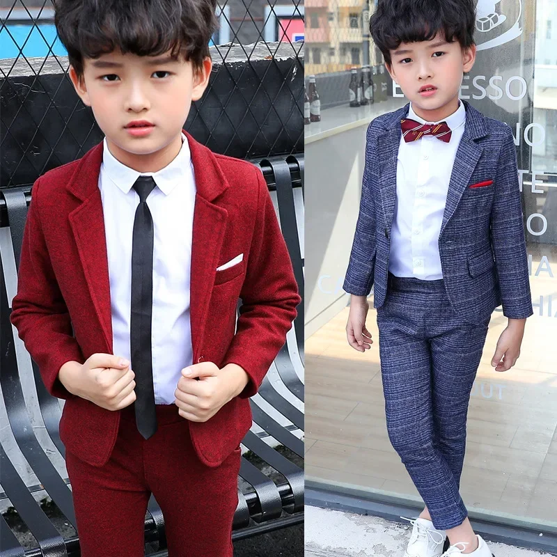 Kids Purple Blazer+Pants 2PCS Set Boys Photography Suit Children\'s Formal Tuxedo Dress Baby Boys Party Ceremony Piano Costume