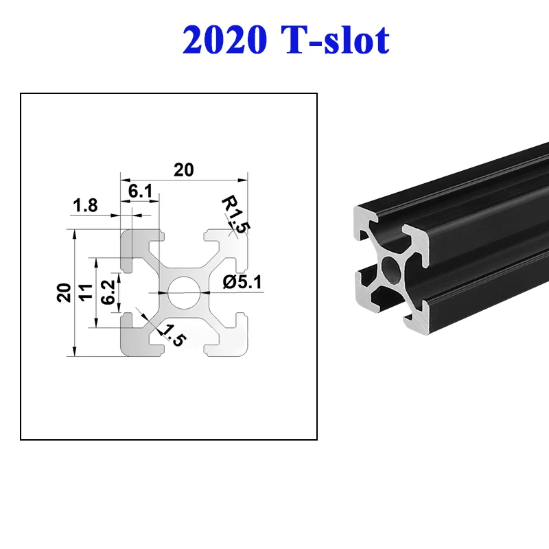 4 szt. 2020 profil wytłaczany aluminium T-Slot 20x20mm europejski standard anodowana szyna liniowa do części drukarki 3D DIY srebrny czarny