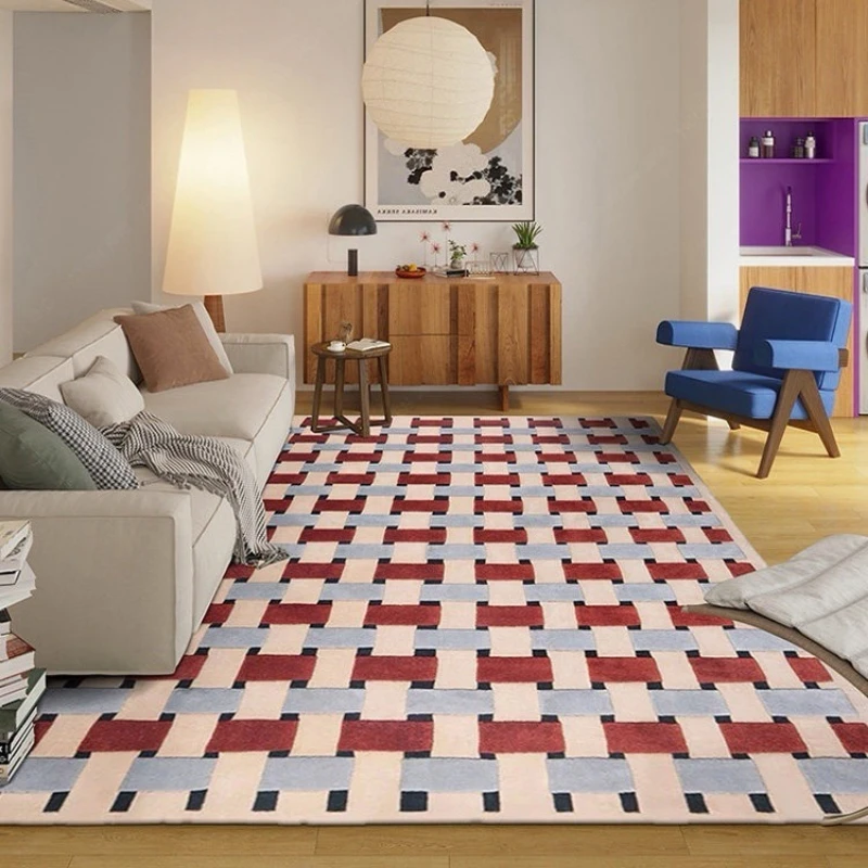 Living Room Carpet Non-slip Waterproof Stain-resistant Floor Mat Vintage Red Checkered Rug Large Size Home Decor Mats Ковер