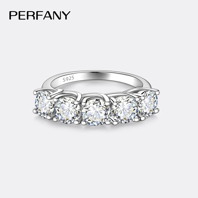 PERFANY 2.5/5CT Moissanite Ring For Women S925 Pure Silver Five Gemstone Ring Luxury Wedding High-end Jewelry