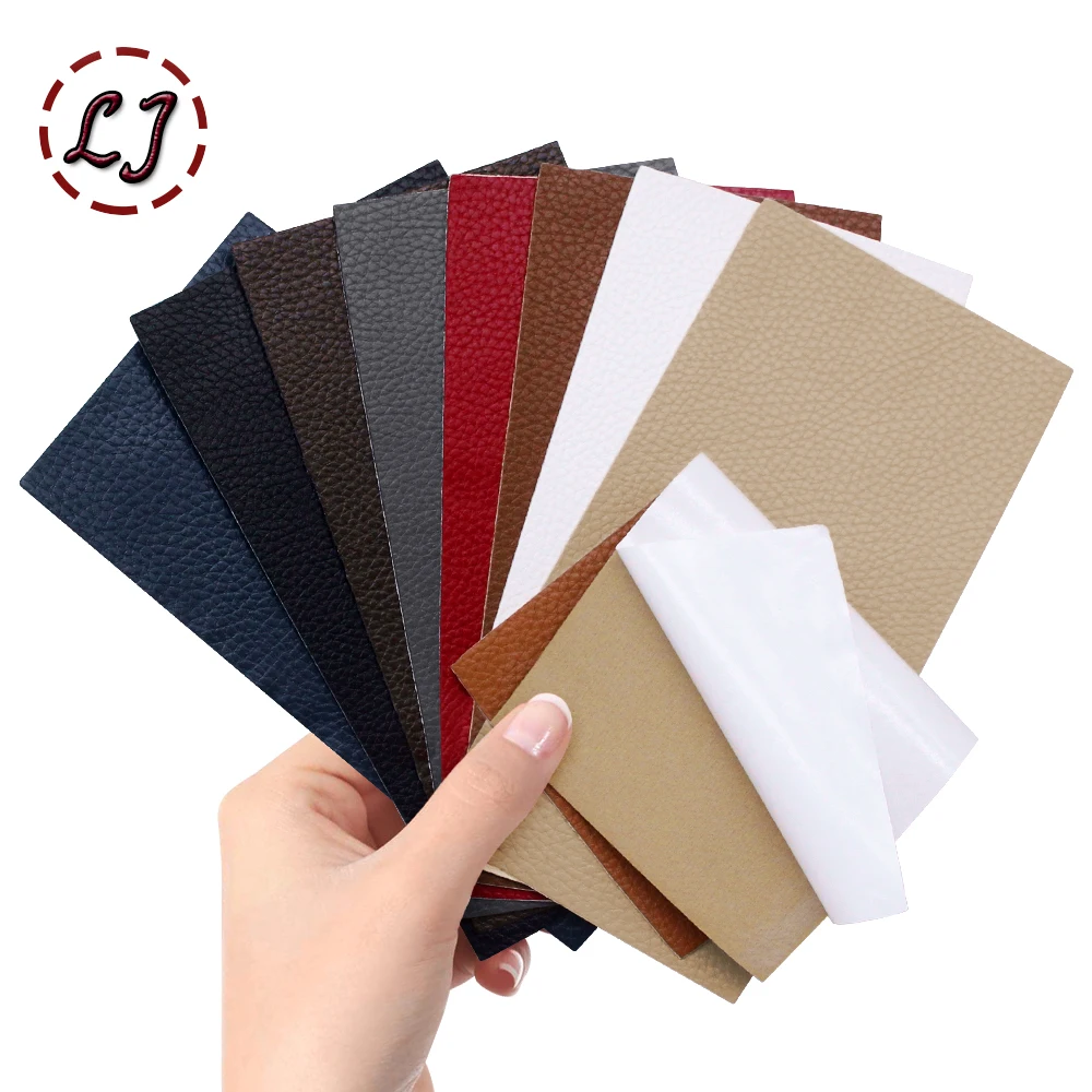 20X10Cm 12Color No Ironing Self Adhesive Stick On Sofa Clothes Repairing Leather PU Fabric Large Stickers Patches Lychee Pattern