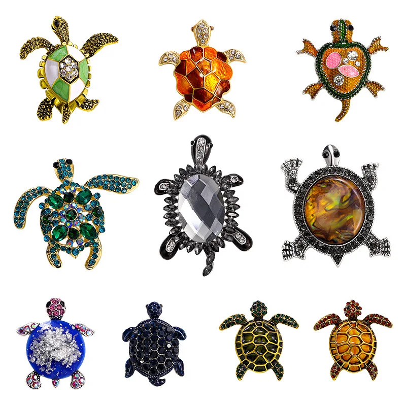 Creative Classic Women Men Turtle Enamel Crystal Pins Accessories Elegant Unisex Vintage Animal Series Bag Suit Badges Brooches