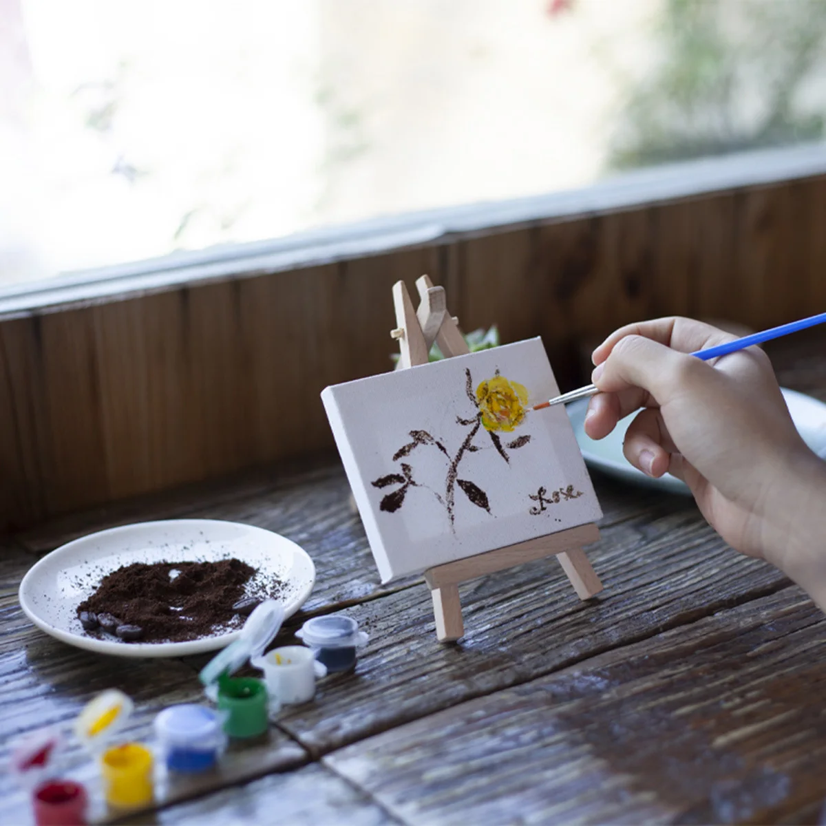 

10Pcs Children's Oil Painting Easel Sets Mini Canvas Panels Wood Miniature Painting Boards Party Drawing Decoration