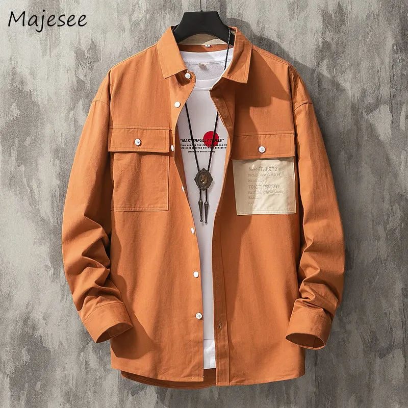 

Shirts Men Cargo Clothing Handsome Casual Baggy All-match Japanese Streetwear College Teens Kpop Long Sleeve Camisa Autumn Cool