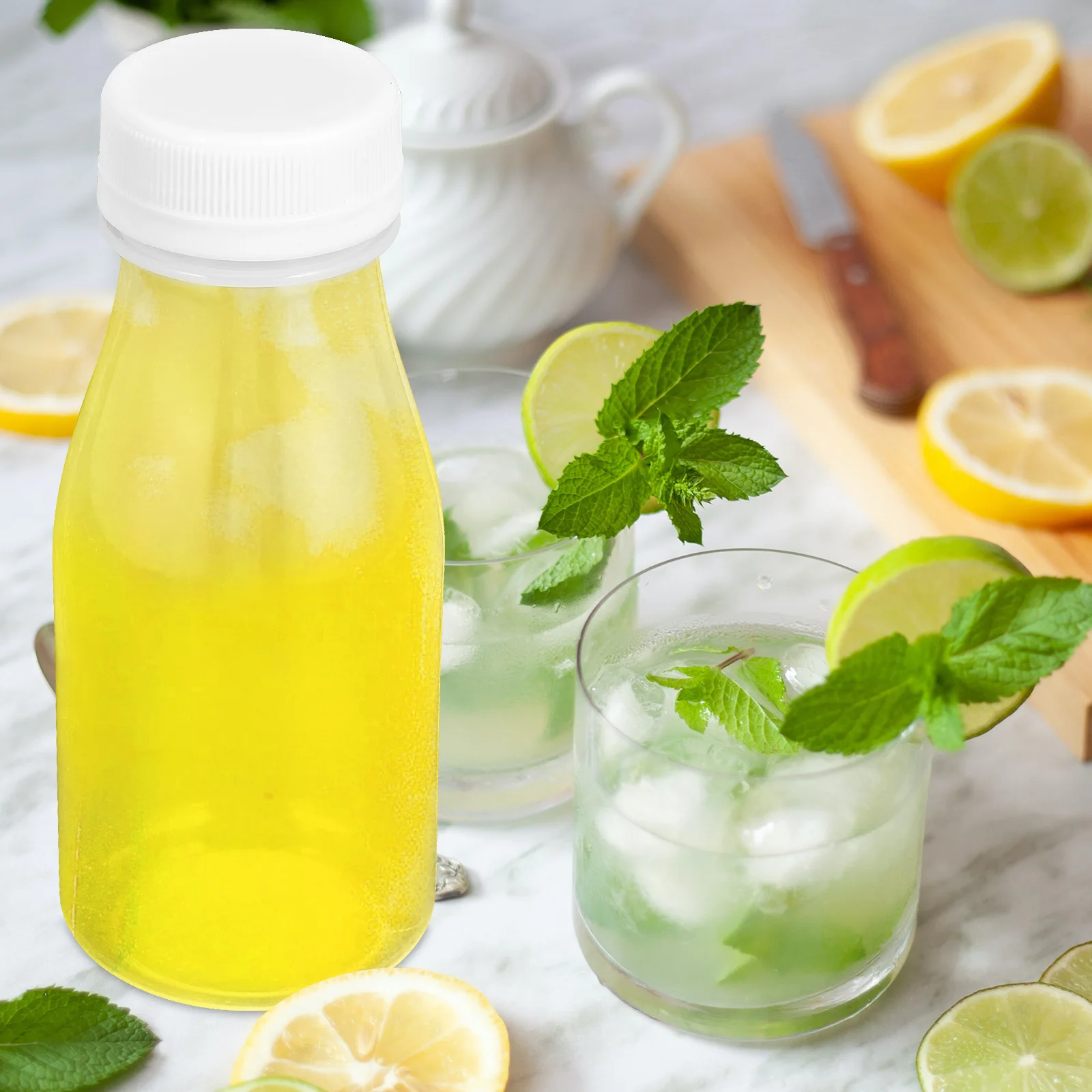 

6Pcs Reusable Clear Milk Bottles Leak Proof Juice Containers Portable Cold Drink Bottles Spill Proof Caps Suitable for School