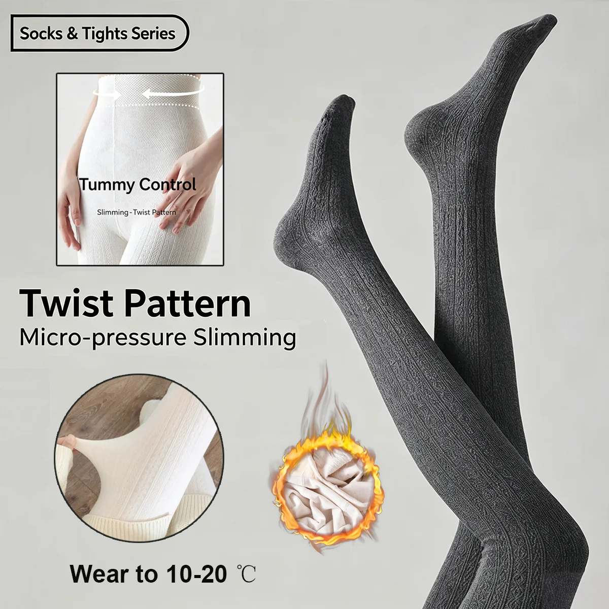 Winter-Strick-Strumpfhose für Damen, sexy, einfarbig, Baumwolle, gestreift, Skinny-Leggings, Strumpfhose, neue Streetwear – Detail 9