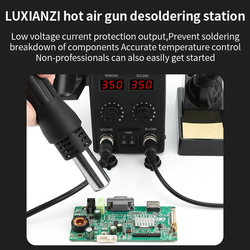 LUXIANZI 8586D 2 in 1 Hot Air Gun Solder Station LED Digital Display SMD Rework Phone BGA PCB Welding Desoldering Repair Tools