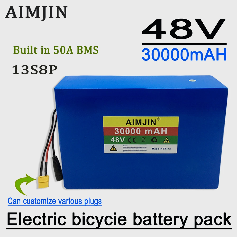 13S8P 48V 30000mAh battery 18650 13S8P Lithium Battery Pack 1000W battery Built in 50A BMS