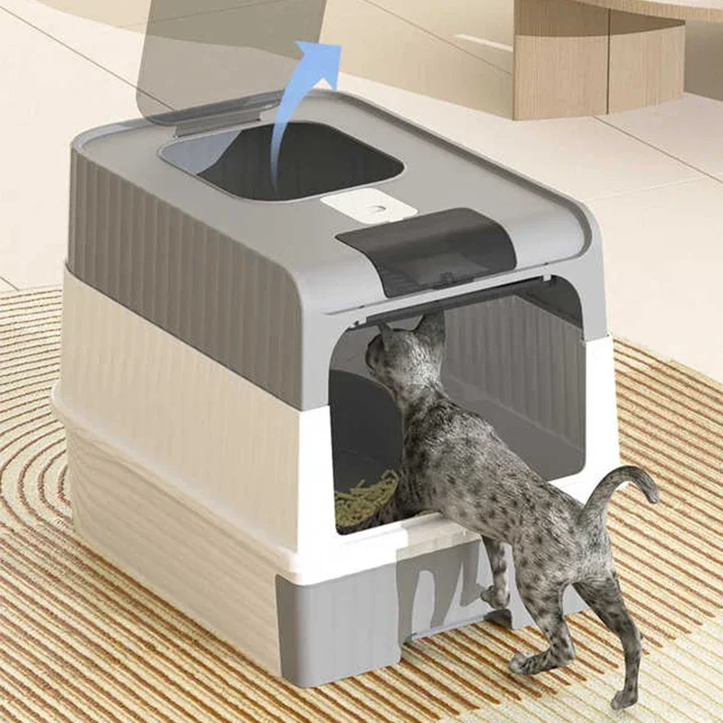 Large Cat Toilet Litter Box Portable Self-Cleaning Cats Plastic Sandbox for Cat with Sterilization Lamp