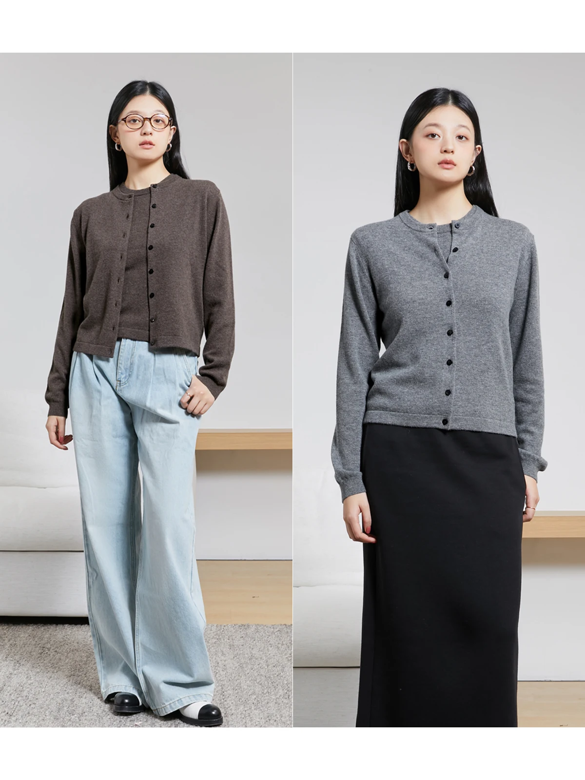 

Вязаный комплект из шерстяной смеси SOV с круглым вырезом, модный и удобный, из мягкого шелка, укороченный, однотонный, для повседневной носки