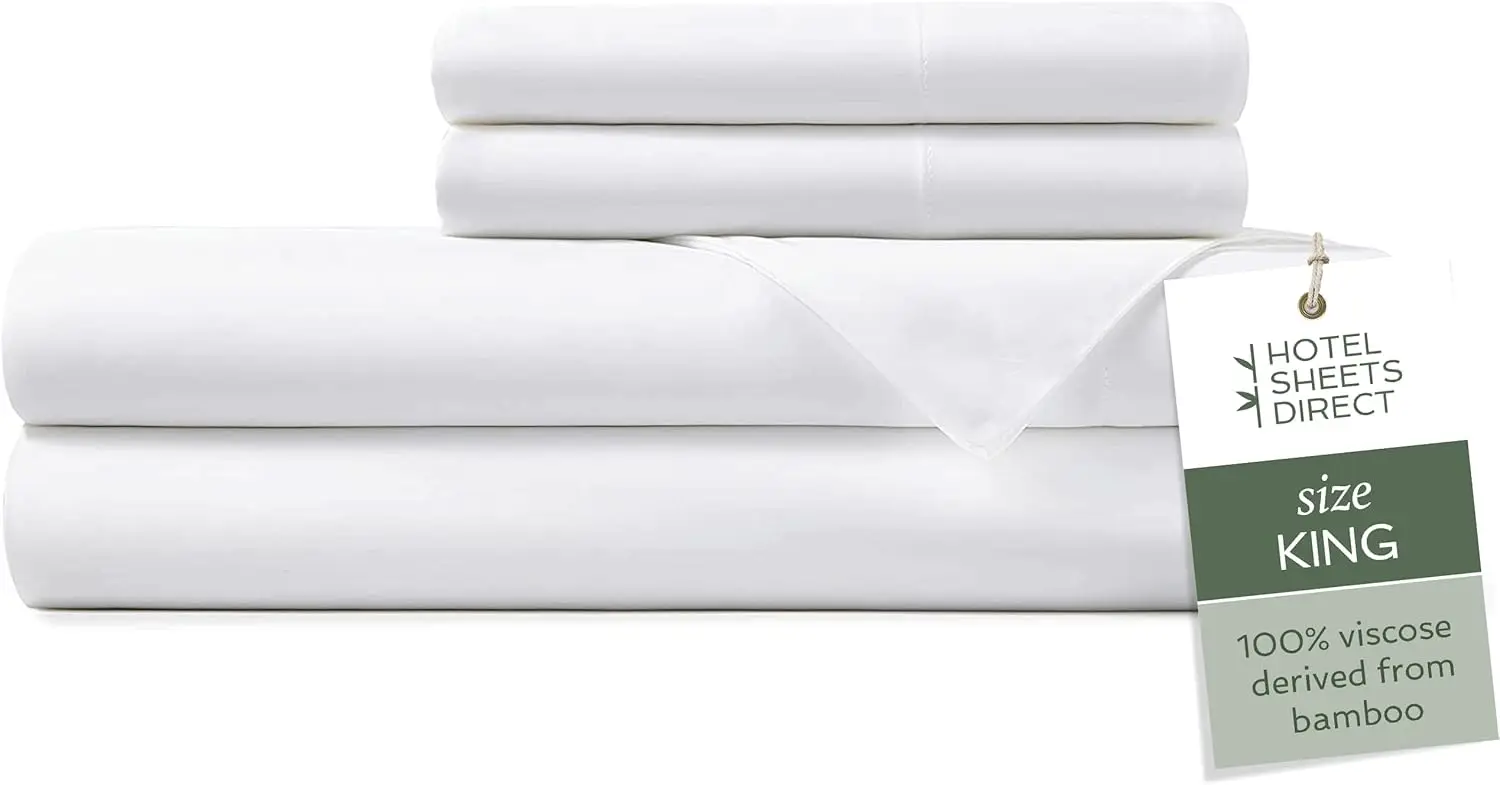 Sheets Direct 4 Piece Bed Sheet Set King Size, 100% Viscose Derived from Bamboo Sheets Set with 2 Pillowcases, Cooling & Breatha