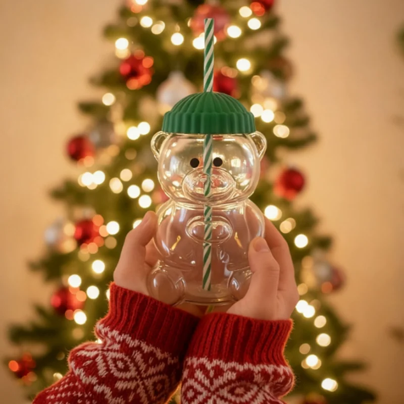 زجاجة عيد الميلاد القدح الدب البلاستيك/الزجاج عيد الميلاد القدح زجاجة ماء هدايا الحفلات كوب عصير الحليب فنجان القهوة زجاجة الشرب