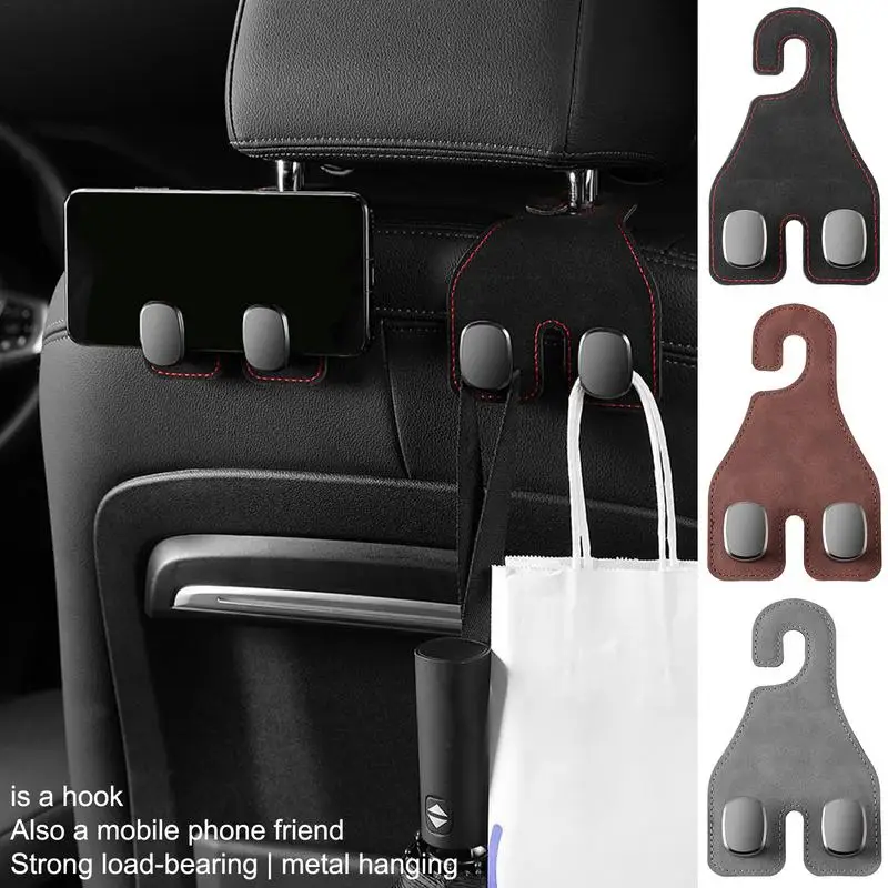 Double Headrest Hooks For Car 2 In 1 Car Headrest Hook Car Purse/Bag Hooks Vehicle Storage Double Hooks Auto Backseat Hangers