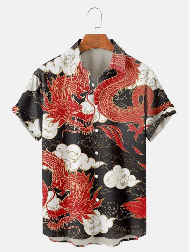 

Vintage Oriental Print Men's Short-sleeved Shirt Daily Urban Fashion Men's Short-sleeved Shirt Outdoor Street Men's Casual Shirt