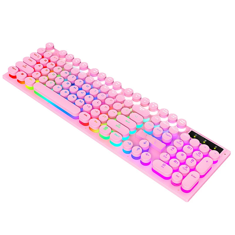 

EOENKK T80 Gaming Keyboard Wired Glow Laptop Office Pink Punk Retro Keyboard