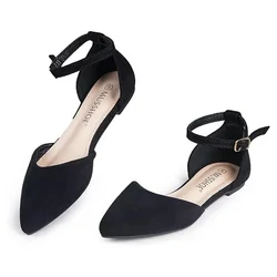 Flat Shoes Women D'Orsay Pointed Toe Ankle Strap Women's Flats(9242)