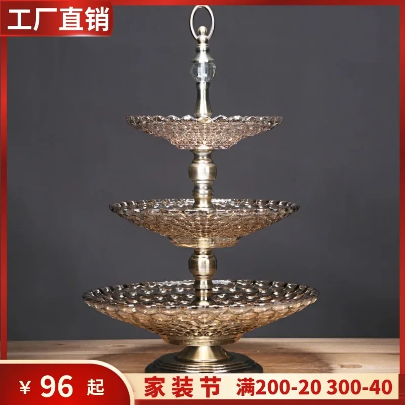 European crystal glass three layer fruit tray rack Modern creativity American living room tea table household multi-layer